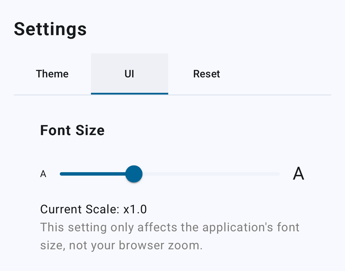 Reader settings with text size slider
