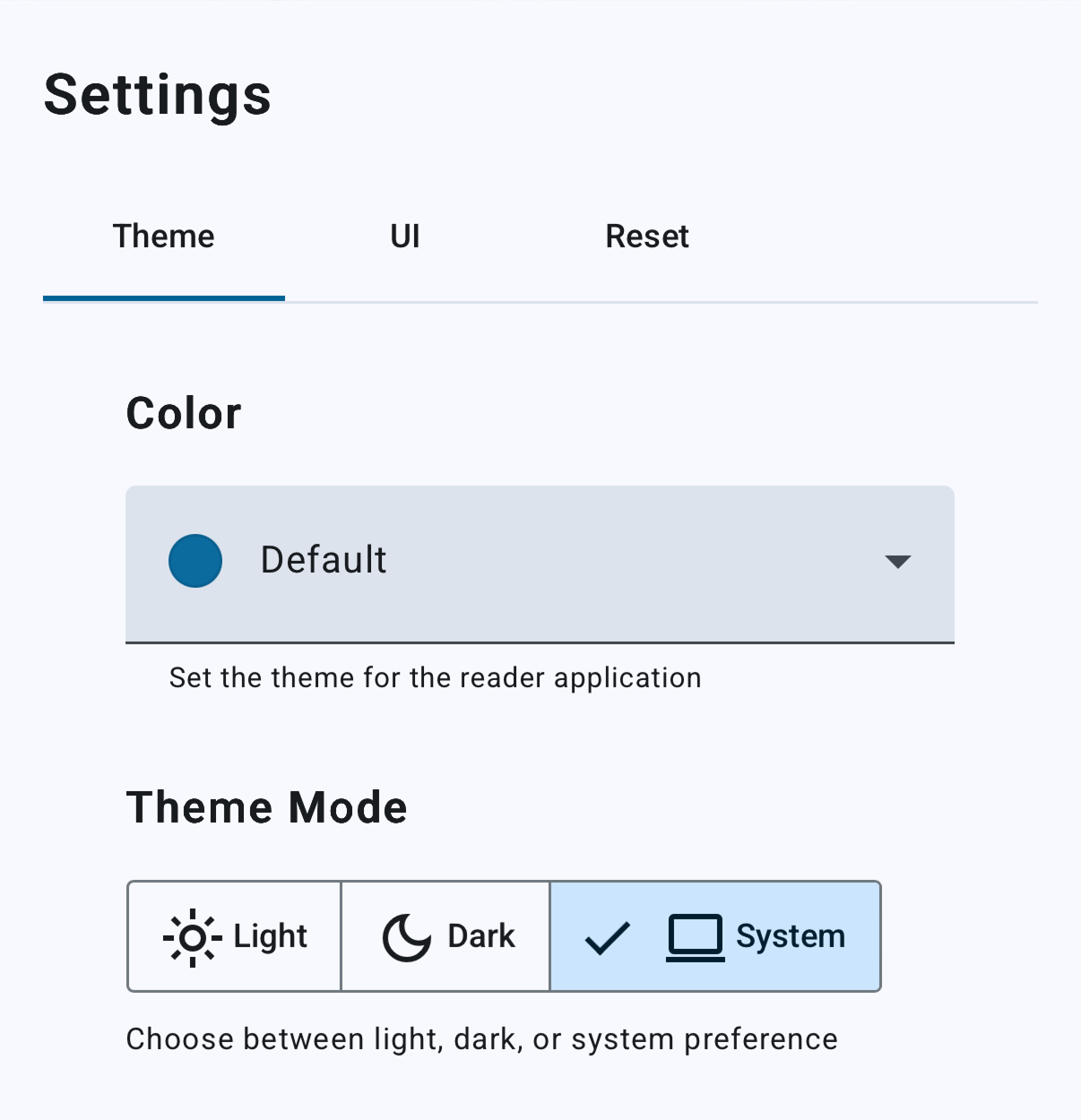Reader branding settings with color controls