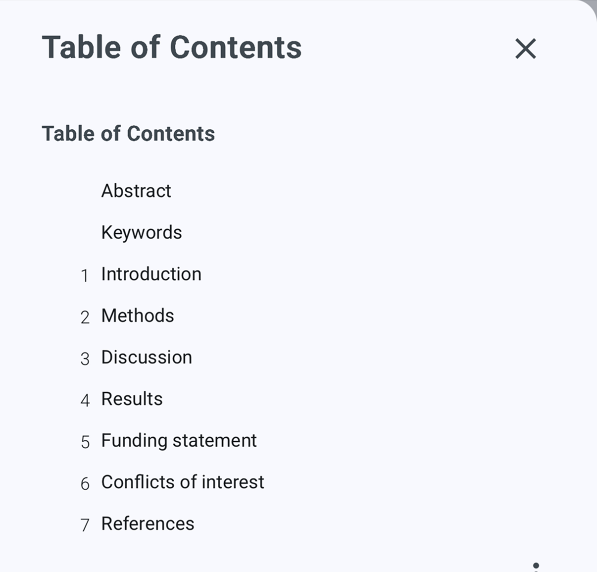 Reader table of contents expanded on mobile