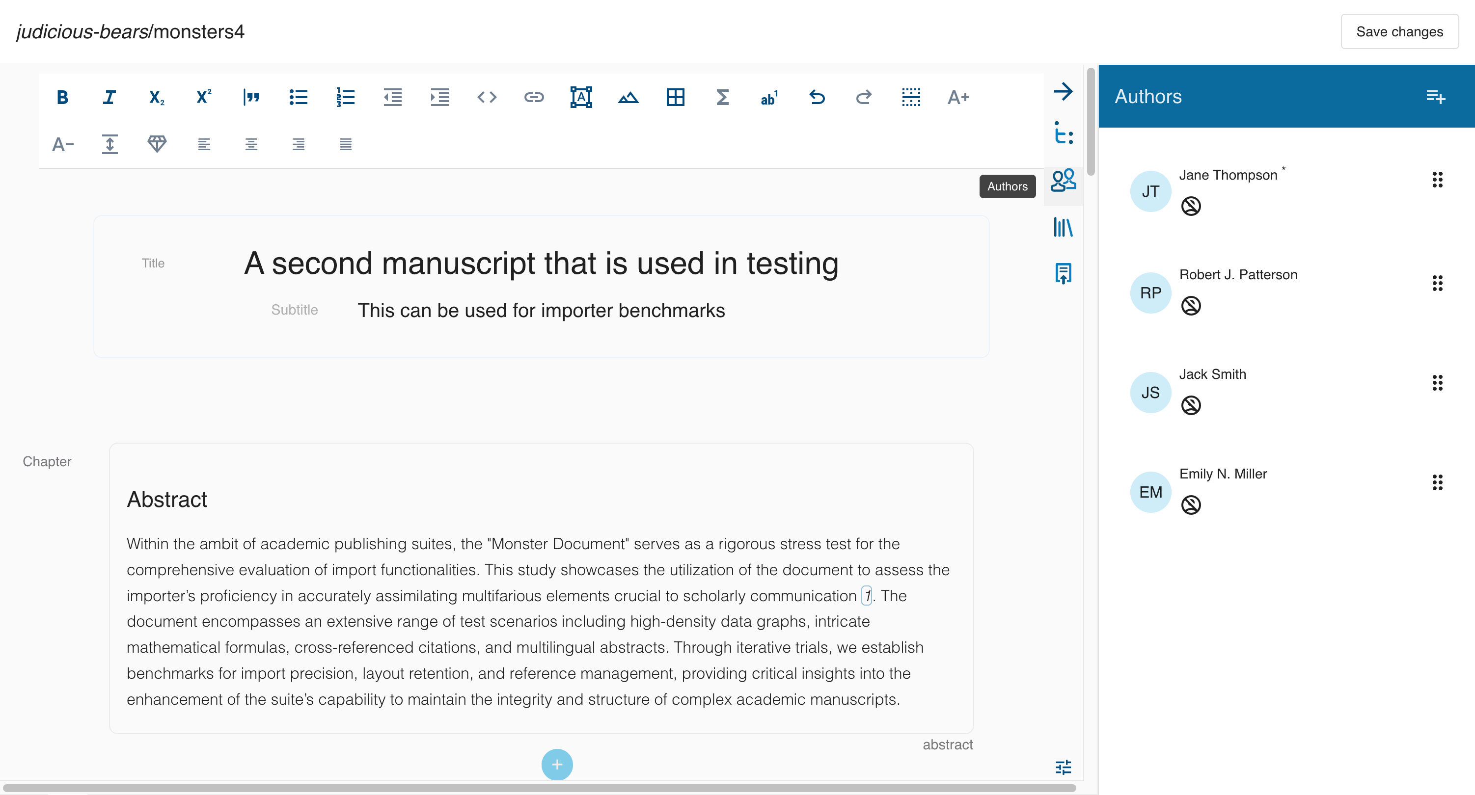 Authors panel showing a list of four authors