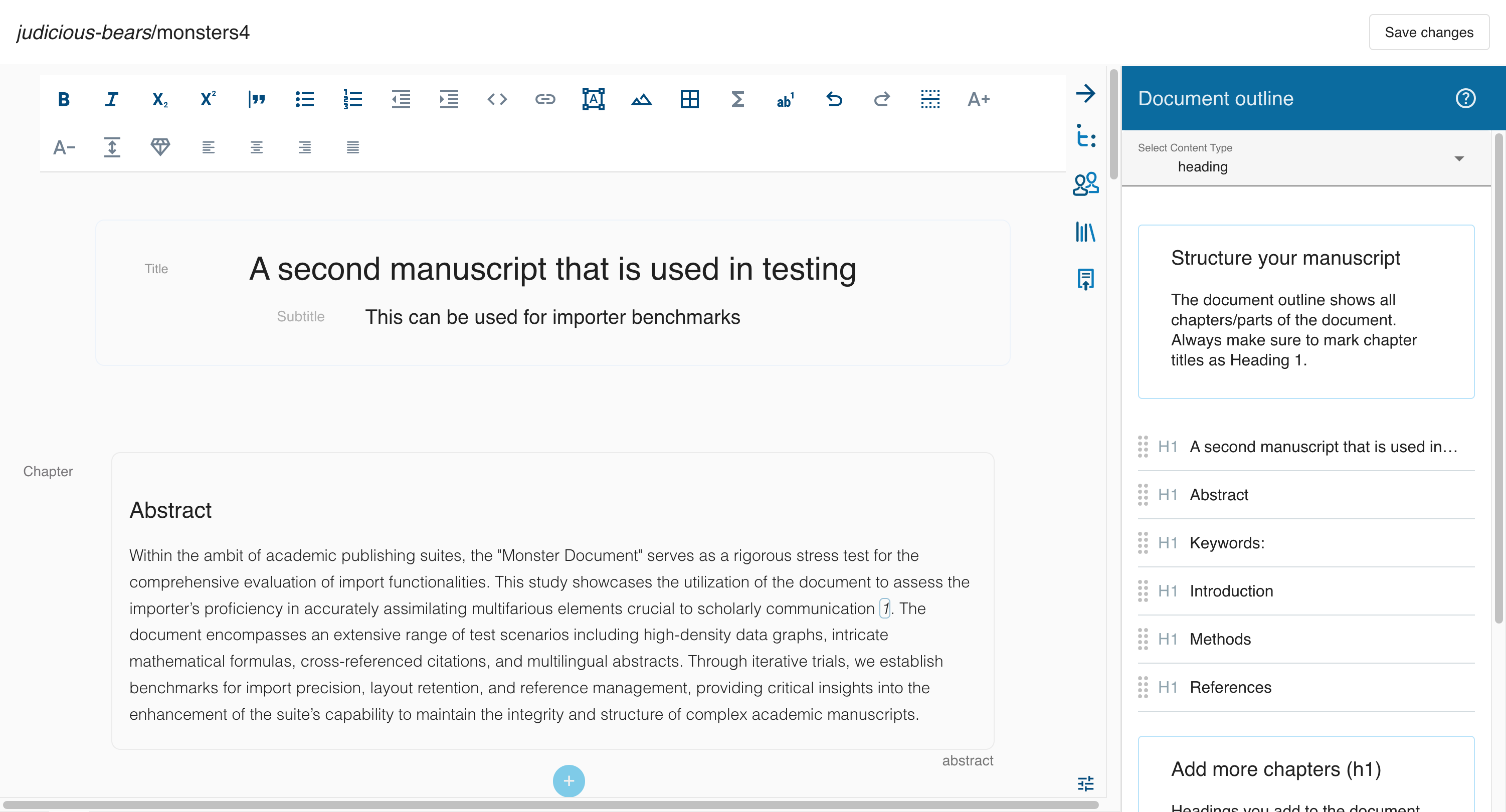 Editor showing the Document Outline panel with heading structure